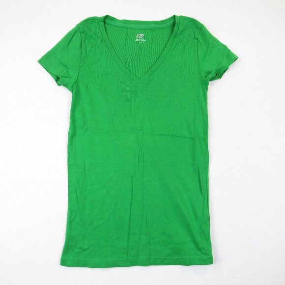 Basic T by Joe Fresh Women's Size S Green Solid Short Sleeve V-Neck T-Shirt - Picture 1 of 3
